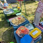 Przekąski piknikowe stoją na stoliku
